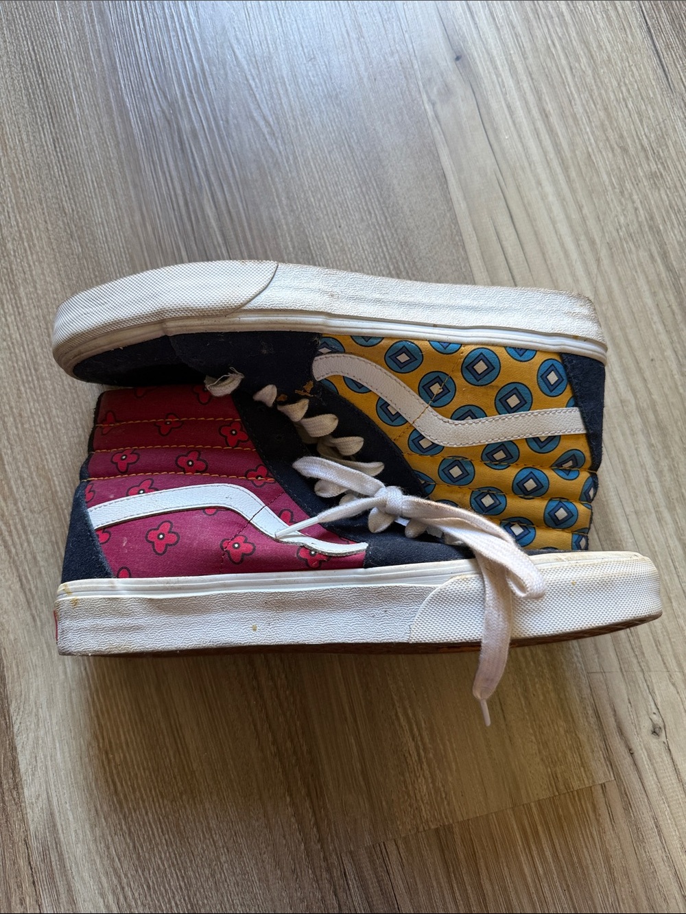 Vans Colorblock Patterned High-Top Sneakers - Red & Yellow Panels